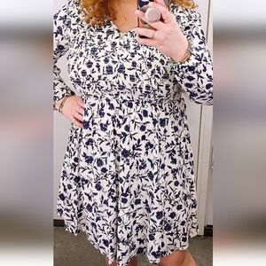 Old Navy Floral-Print Waist-Defined Bracelet-Sleeve Midi Dress XL
